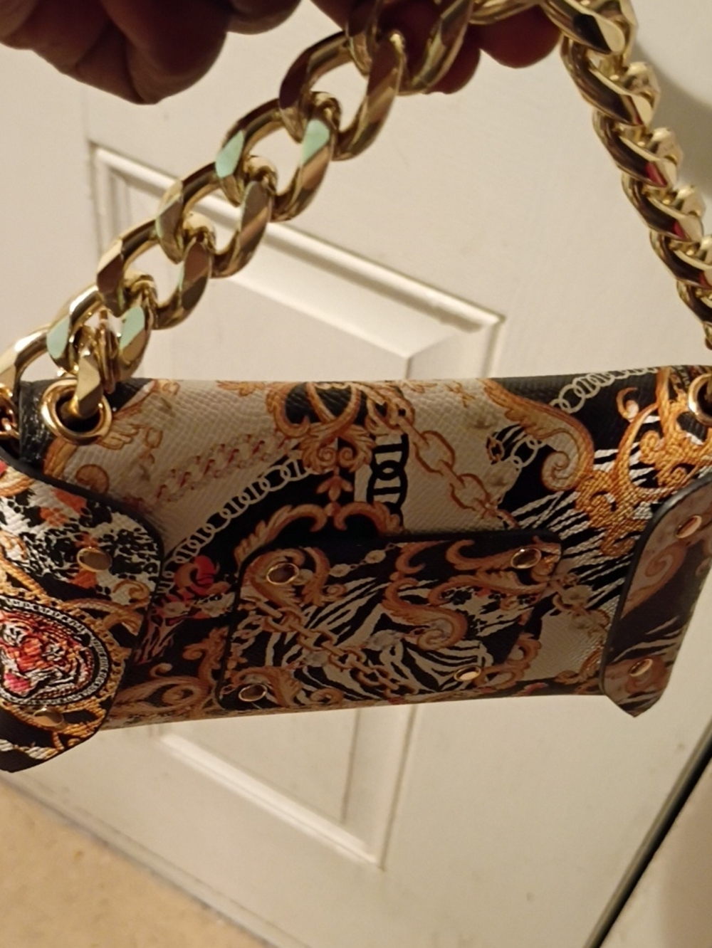 Baroque Printed Mini Bag with Gold Chain Handle